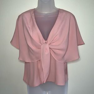 NWT Dusty Rose Tie-Front Flounce Top Blouse by Forever 21 - Size XS